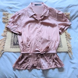 Rose pink vintage silk button down shirt
